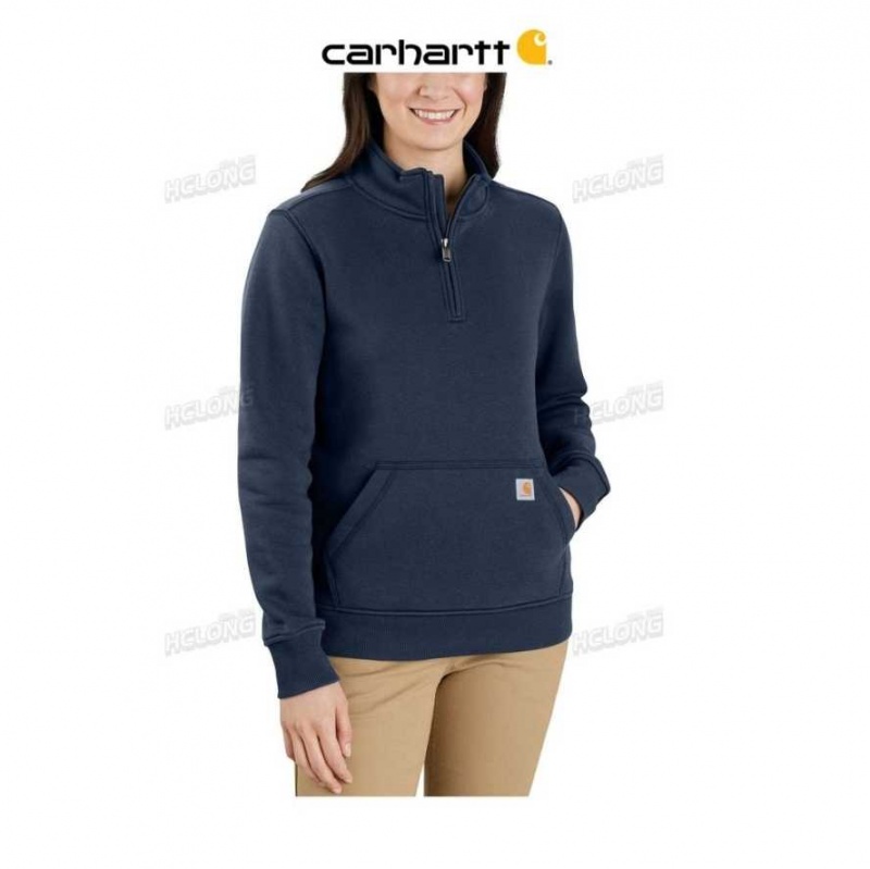 Bleu Marine Carhartt Relaxed Fit Midweight Quarter-Zip Mock-Neck Sweatshirt Bleu - Danmark ZVI-7110235