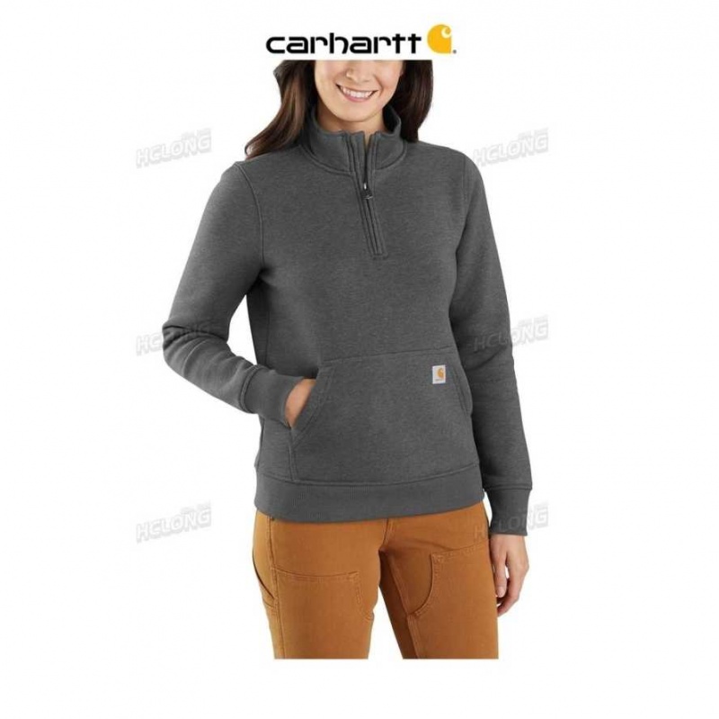 Carbon Heather Carhartt Relaxed Fit Midweight Quarter-Zip Mock-Neck Sweatshirt Carbon - Danmark JAP-5788632