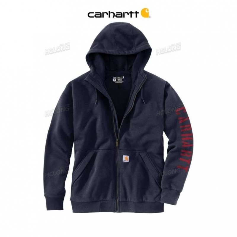 Bleu Marine Carhartt Rain Defender Loose Fit Fleece-Doublée Logo Graphique Sweatshirt Bleu - Danmark IEX-1190931