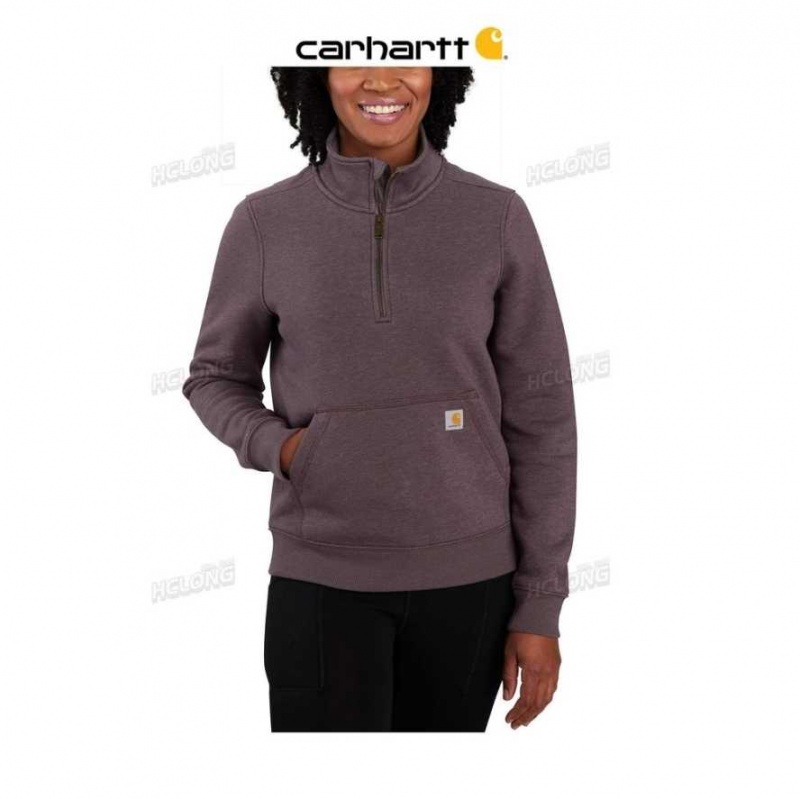 Blackberry Heather Carhartt Relaxed Fit Midweight Quarter-Zip Sweatshirt Blackberry - Danmark UIN-7283664