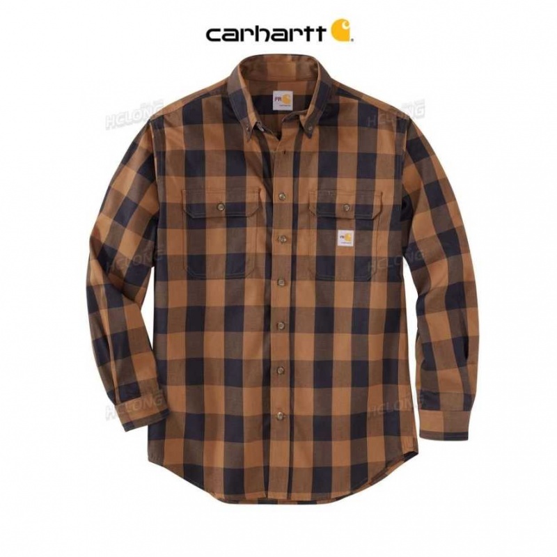 Oiled Walnut Carhartt Flame Resistant Force Rugged Flex Loose Fit Twill Long-Sleeve Plaid Shirt Oiled - Danmark UNR-9637625