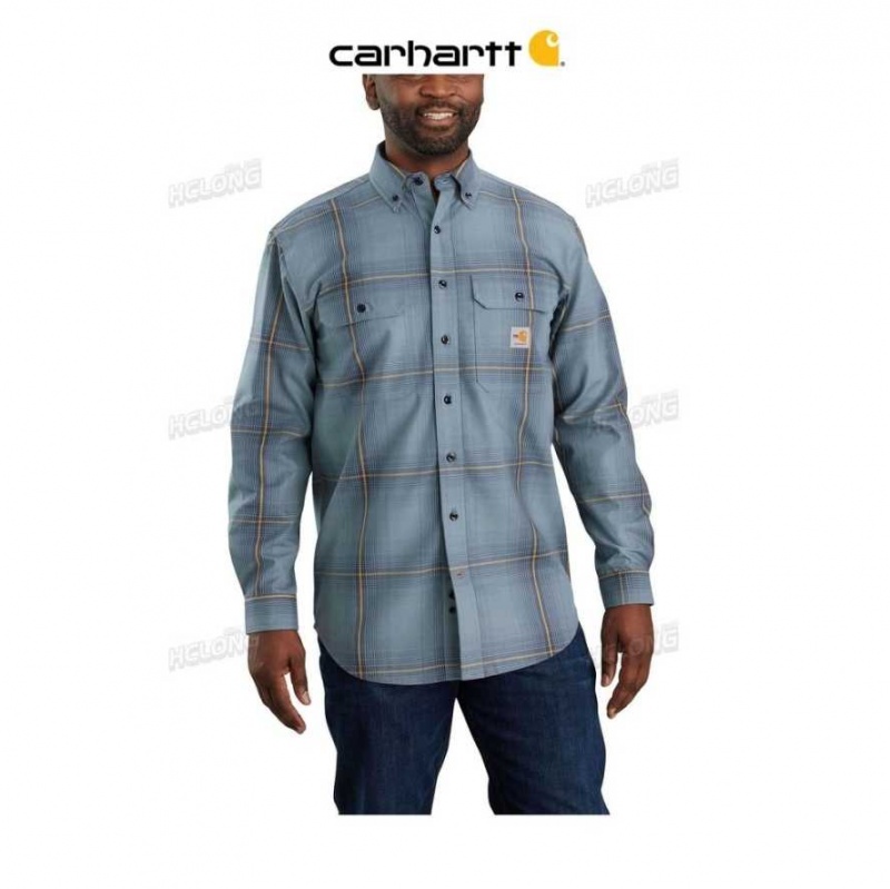 Bleu Carhartt Flame Resistant Force Rugged Flex Loose Fit Twill Long-Sleeve Plaid Shirt - Danmark WRZ-9750041