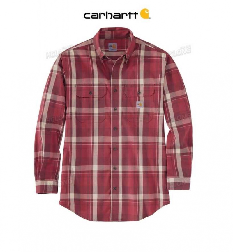 Noir Rouge Carhartt Flame Resistant Force Rugged Flex Loose Fit Twill Long-Sleeve Plaid Shirt Noir - Danmark HPU-8880008