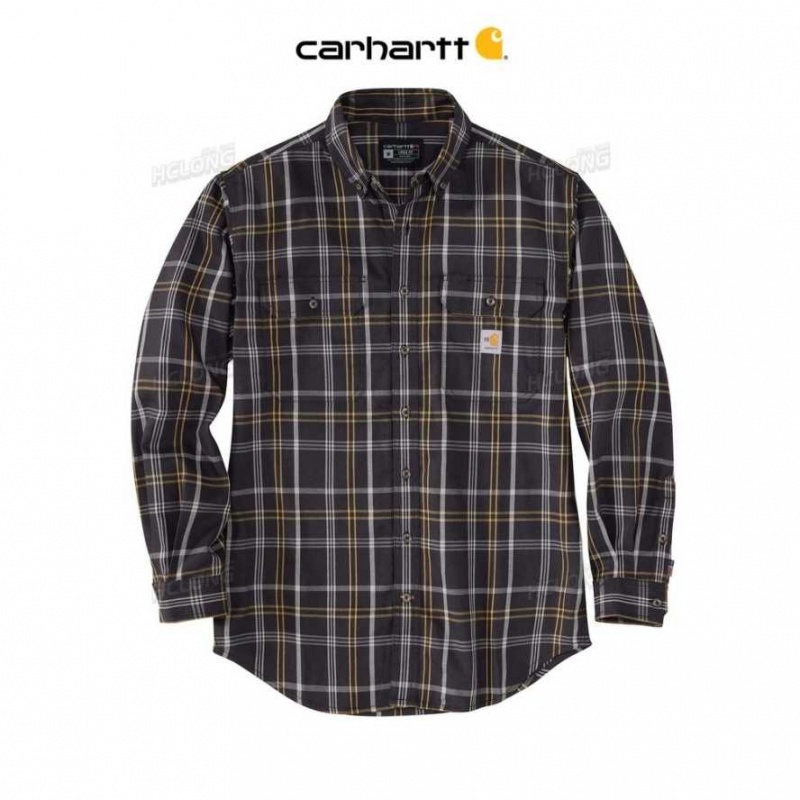 Noir Carhartt Flame Resistant Force Rugged Flex Loose Fit Twill Long-Sleeve Plaid Shirt - Danmark LZA-8800298