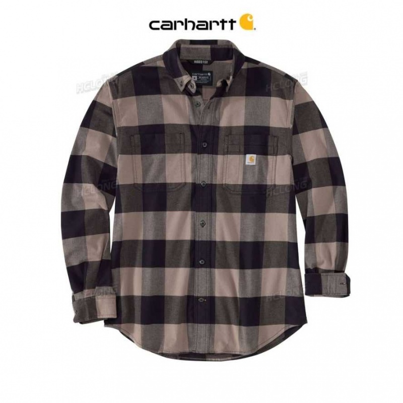 Driftwood Carhartt Rugged Flex Relaxed Fit Midweight Flannel Long-Sleeve Plaid Shirt - Danmark JLL-6774640