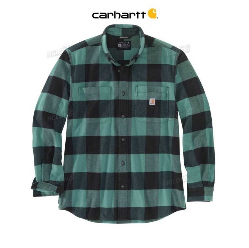 Vert Carhartt Rugged Flex Relaxed Fit Midweight Flannel Long-Sleeve Plaid Shirt - Danmark WEA-6168510