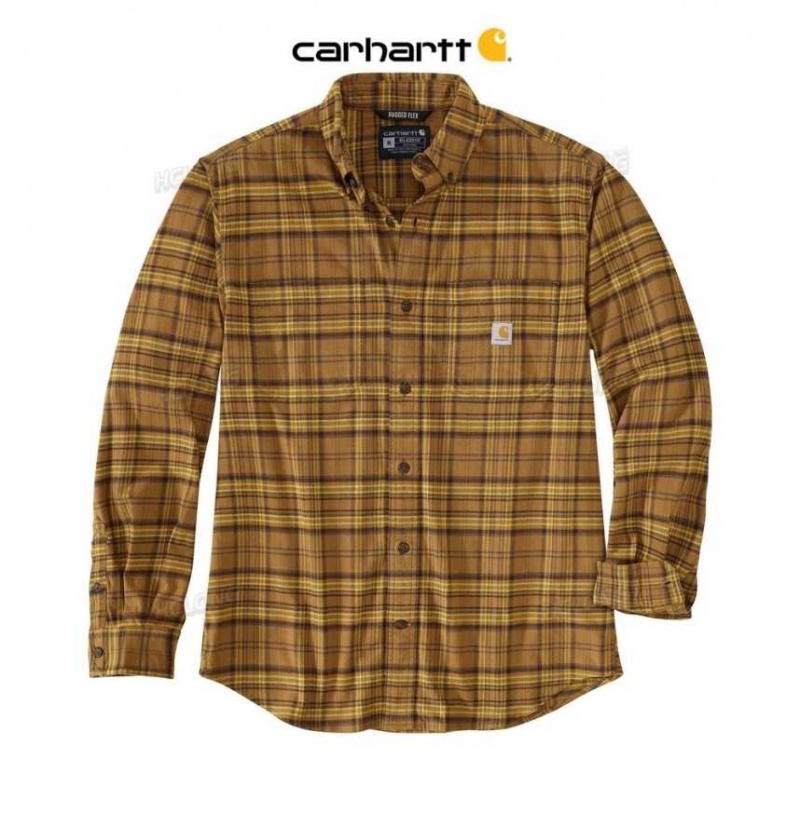 Marron Carhartt Rugged Flex Relaxed Fit Midweight Flannel Long-Sleeve Plaid Shirt - Danmark ARA-6271768