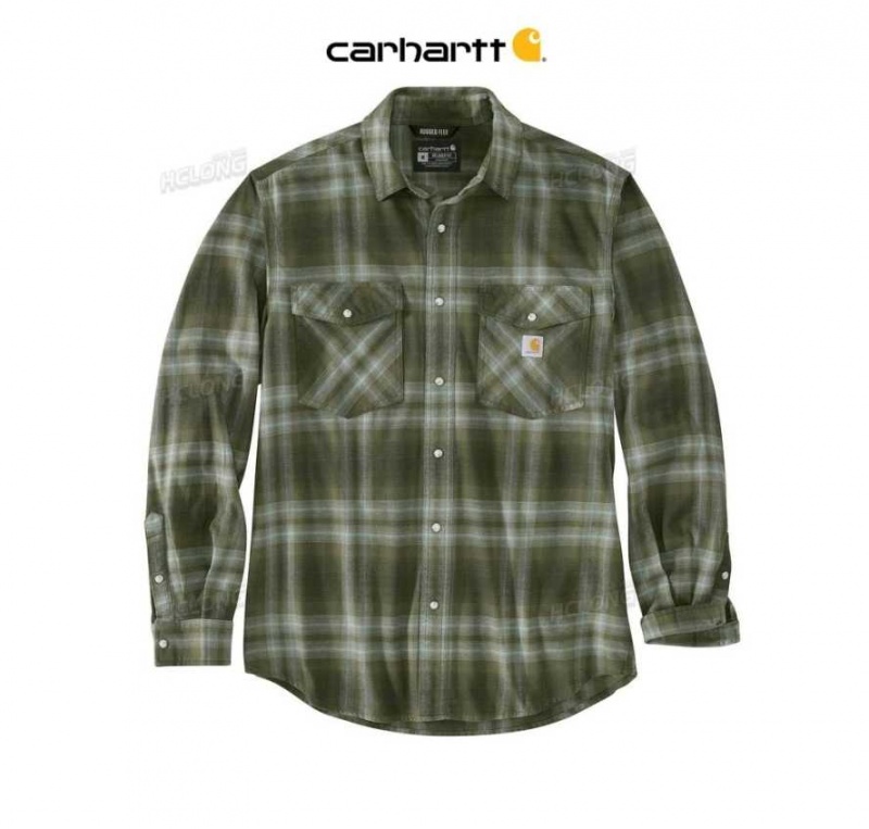 Basil Carhartt Rugged Flex Relaxed Fit Midweight Flannel Long-Sleeve Snap-Front Plaid Shirt - Danmark ZAG-2332810