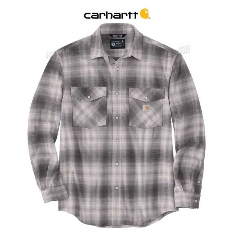 Asphalt Carhartt Rugged Flex Relaxed Fit Midweight Flannel Long-Sleeve Snap-Front Plaid Shirt - Danmark FQM-5504179