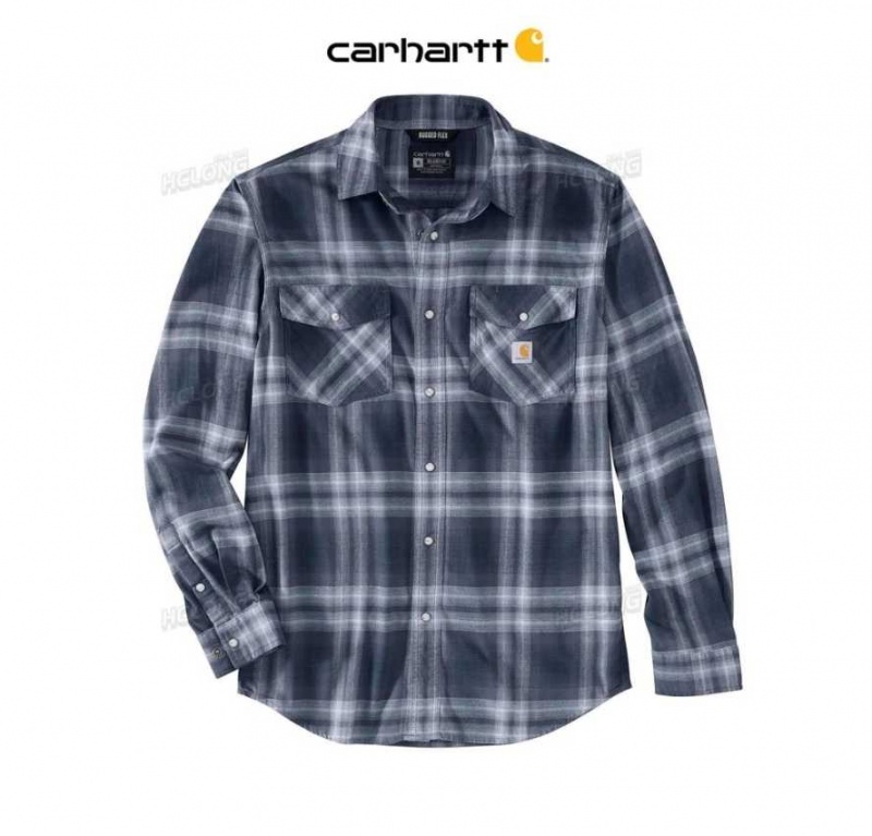 Bluestone Carhartt Rugged Flex Relaxed Fit Midweight Flannel Long-Sleeve Snap-Front Plaid Shirt - Danmark XUQ-0503551