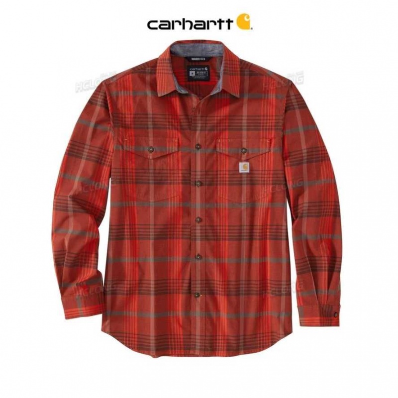 Chili Pepper Carhartt Rugged Flex Relaxed Fit Legere Long-Sleeve Plaid Shirt Chili - Danmark KLG-4143866