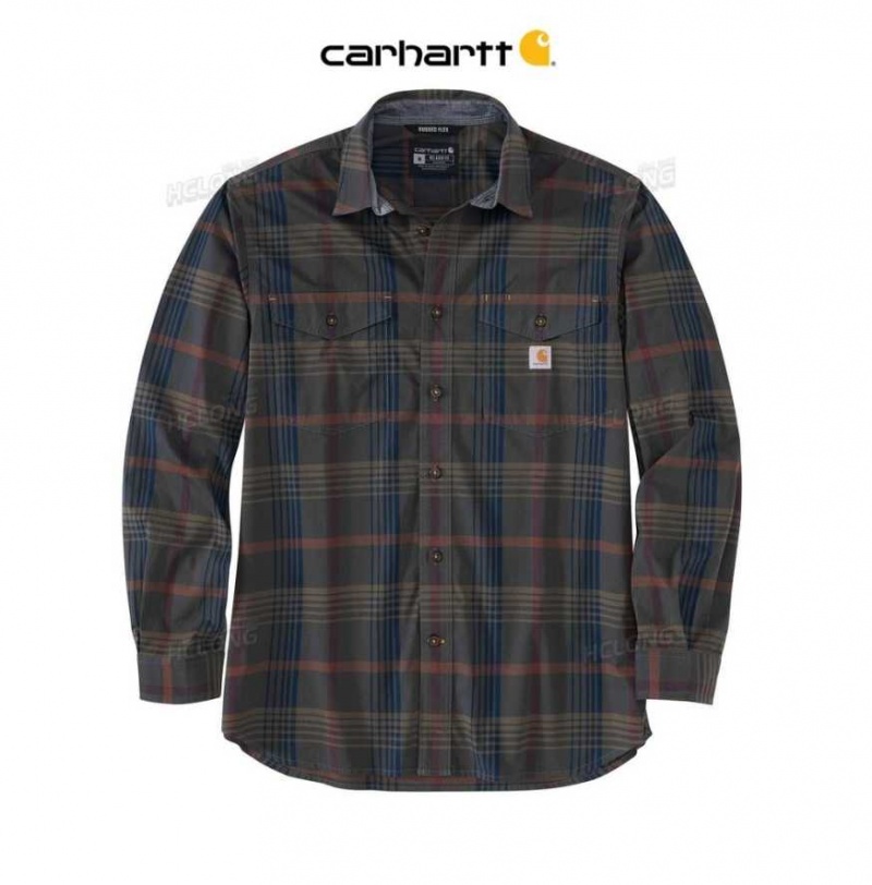 Bleu Carhartt Rugged Flex Relaxed Fit Legere Long-Sleeve Plaid Shirt - Danmark IAQ-3613365