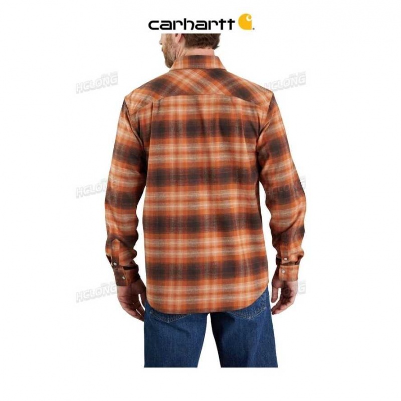 Burnt Sienna Carhartt Rugged Flex Relaxed Fit Midweight Flannel Long-Sleeve Snap-Front Plaid Shirt Burnt - Danmark HRI-9028641