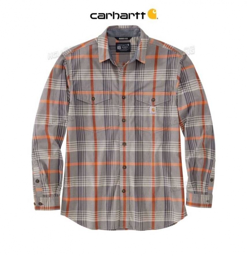 Greige Carhartt Rugged Flex Relaxed Fit Legere Long-Sleeve Plaid Shirt - Danmark HHL-6386348