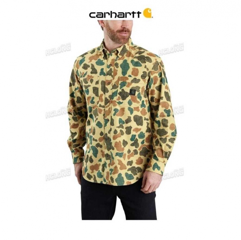 Camouflage Carhartt Rugged Flex Relaxed Fit Midweight Flannel Camo Long-Sleeve Shirt - Danmark KXA-0921294