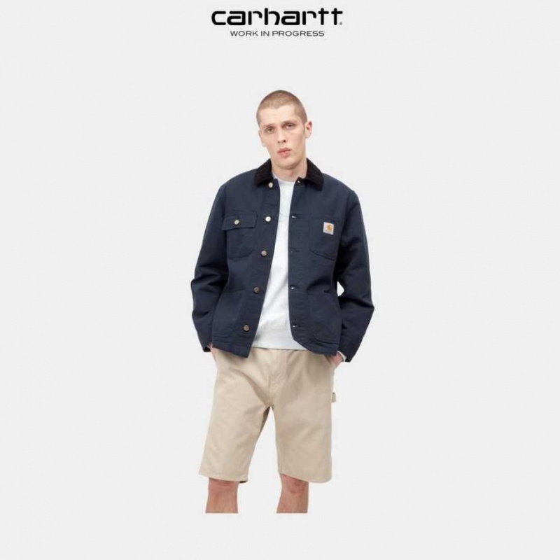 Bleu Marine Foncé Carhartt Wip Michigan Chore Coat (Spring) Bleu Marine - Danmark THE-3606432