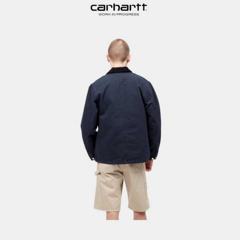 Bleu Marine Foncé Carhartt Wip Michigan Chore Coat (Spring) Bleu Marine - Danmark THE-3606432