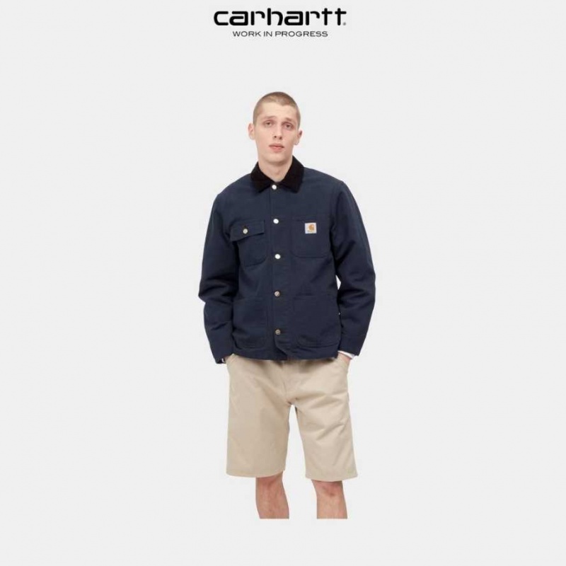 Bleu Marine Foncé Carhartt Wip Michigan Chore Coat (Spring) Bleu Marine - Danmark THE-3606432