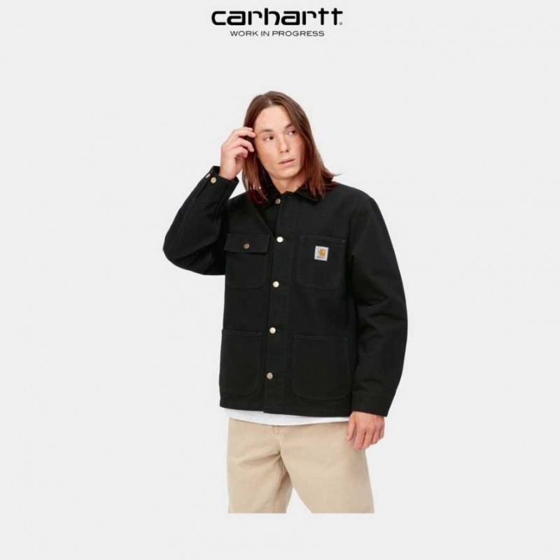 Noir Carhartt Wip Michigan Chore Coat (Spring) - Danmark OOD-1121326