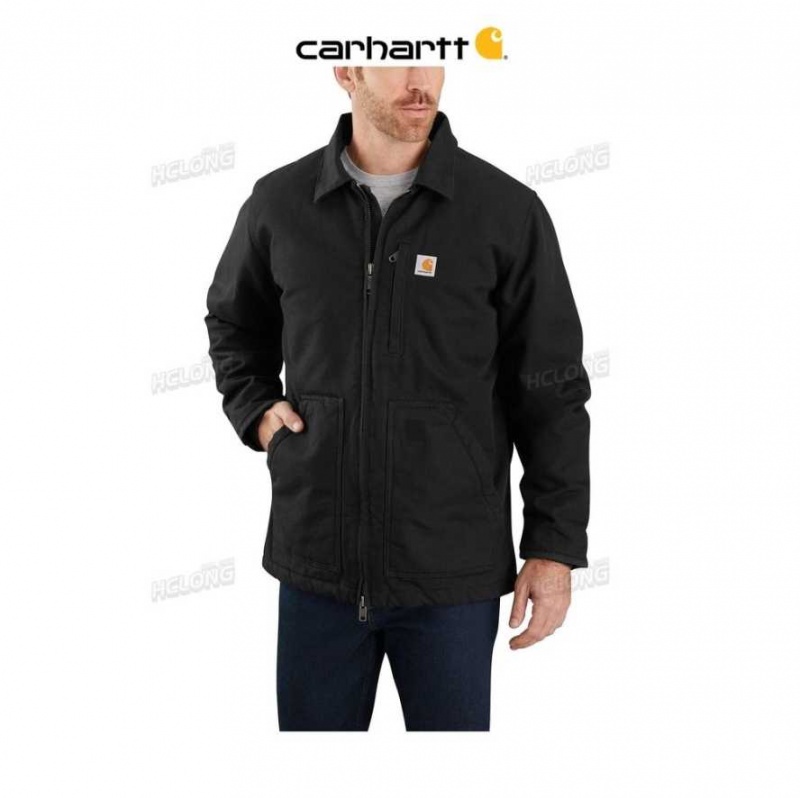 Noir Carhartt Loose Fit Washed Duck Sherpa-Doublée Coat - Danmark VIS-0441474