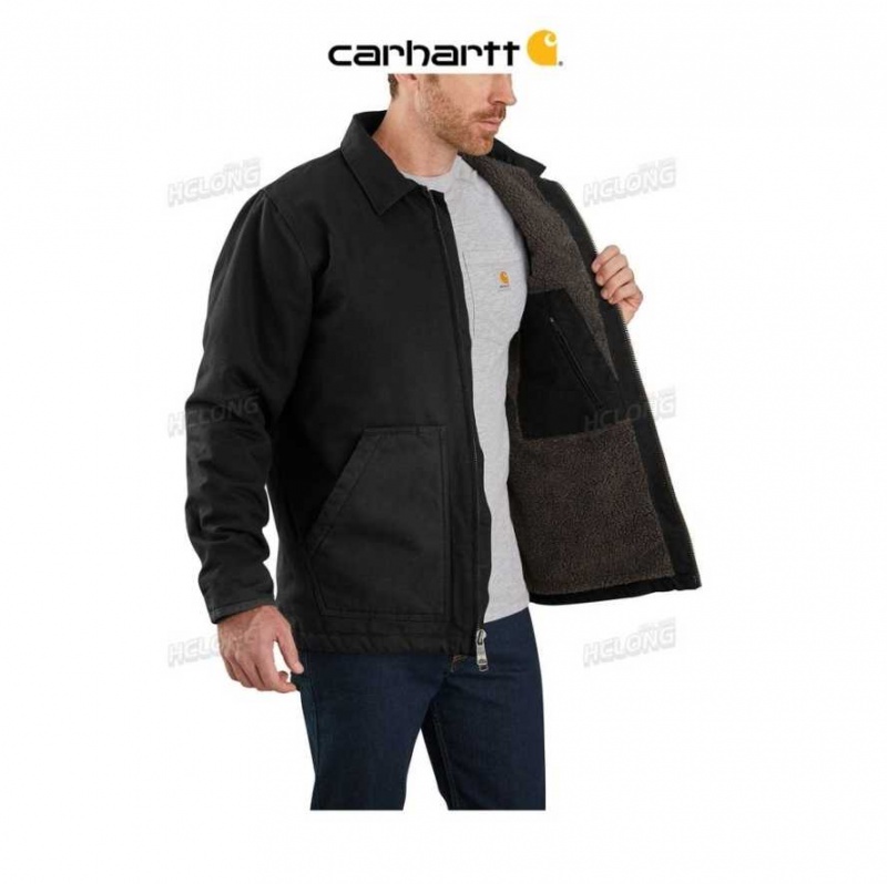 Noir Carhartt Loose Fit Washed Duck Sherpa-Doublée Coat - Danmark VIS-0441474