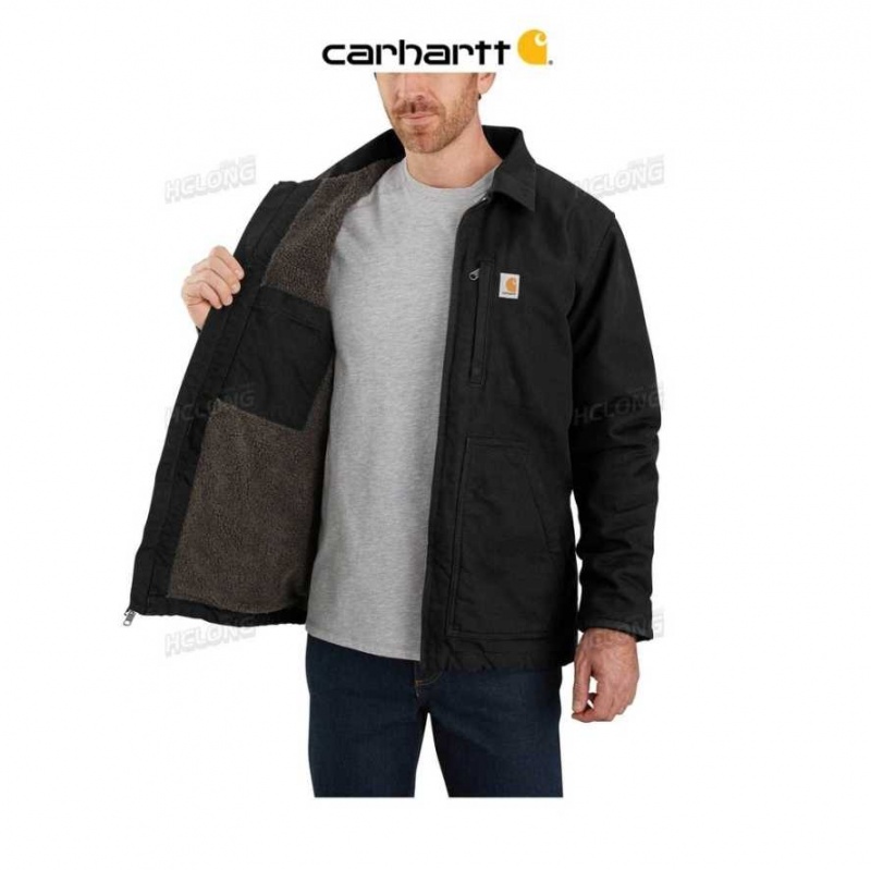 Noir Carhartt Loose Fit Washed Duck Sherpa-Doublée Coat - Danmark VIS-0441474