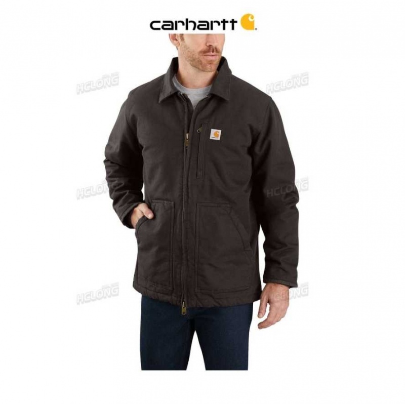 Marron Foncé Carhartt Loose Fit Washed Duck Sherpa-Doublée Coat Marron - Danmark HUQ-3104289