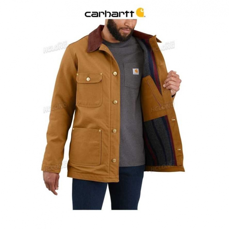 Marron Carhartt Loose Fit Firm Duck Blanket-Doublée Chore Coat - Danmark AKQ-0647341