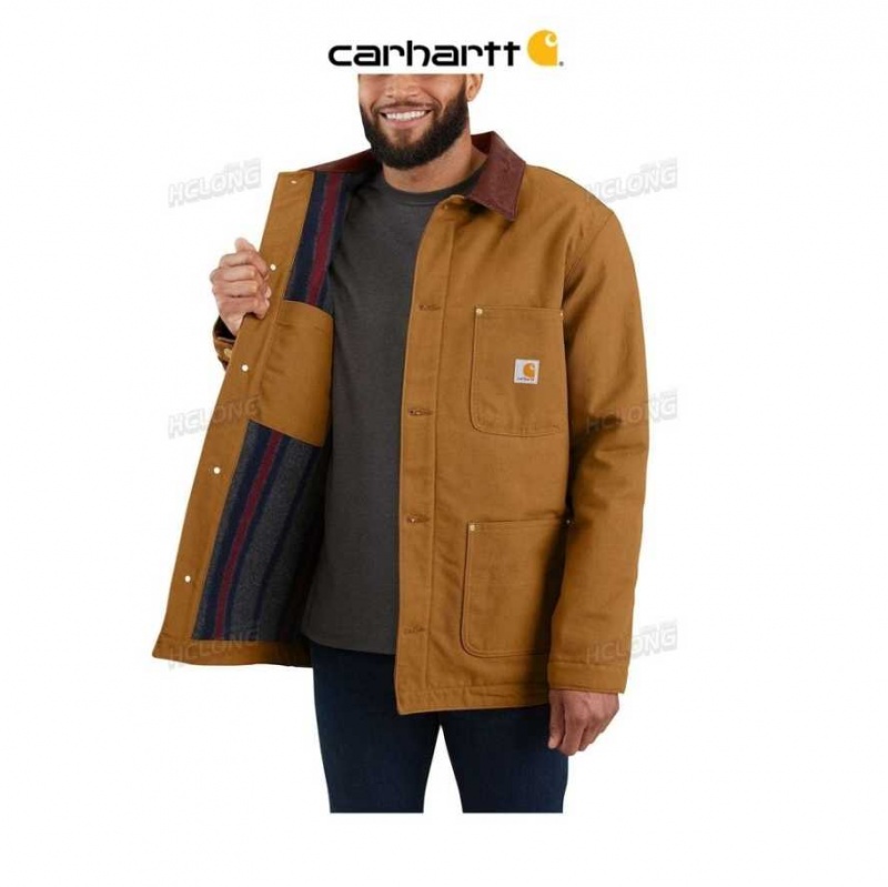 Marron Carhartt Loose Fit Firm Duck Blanket-Doublée Chore Coat - Danmark AKQ-0647341