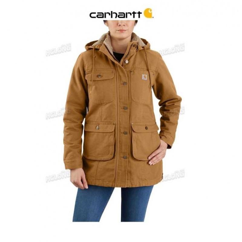 Marron Carhartt Loose Fit Washed Duck Coat - 2 Warmer Rating - Danmark KYZ-9447607