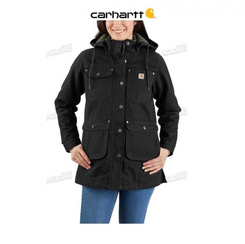 Noir Carhartt Loose Fit Washed Duck Coat - 2 Warmer Rating - Danmark JRR-6591307