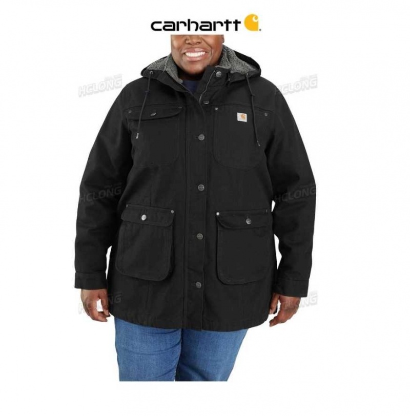 Noir Carhartt Loose Fit Washed Duck Coat - 2 Warmer Rating - Danmark JRR-6591307