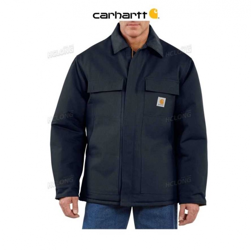 Bleu Marine Foncé Carhartt Loose Fit Firm Duck Insulated Traditional Coat Bleu Marine - Danmark KIK-7786553