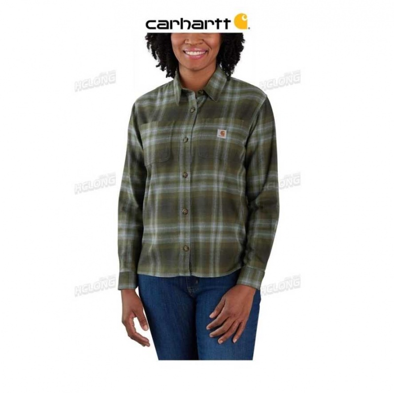 Basil Carhartt Rugged Flex Loose Fit Midweight Flannel Long-Sleeve Plaid Shirt - Danmark YAL-9759075