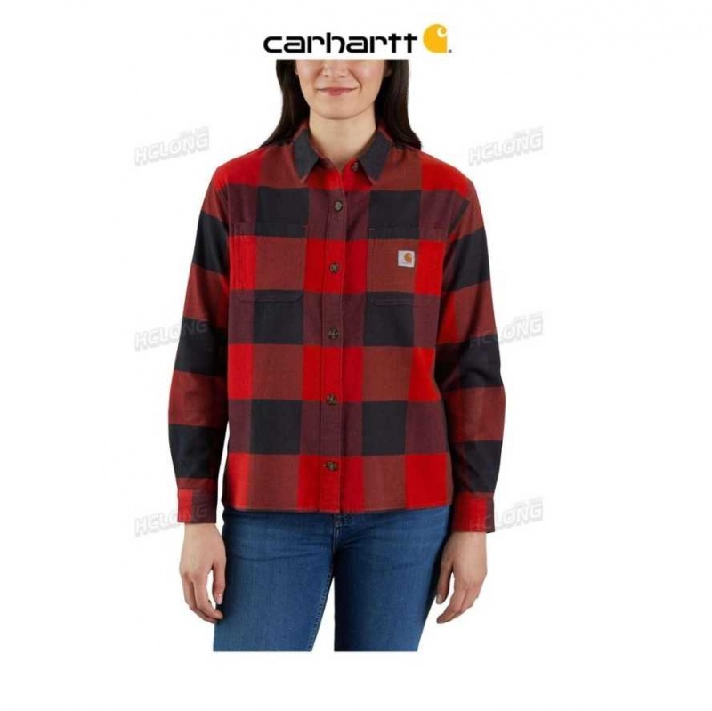 Chili Pepper Carhartt Rugged Flex Loose Fit Midweight Flannel Long-Sleeve Plaid Shirt Chili - Danmark PKZ-3869461