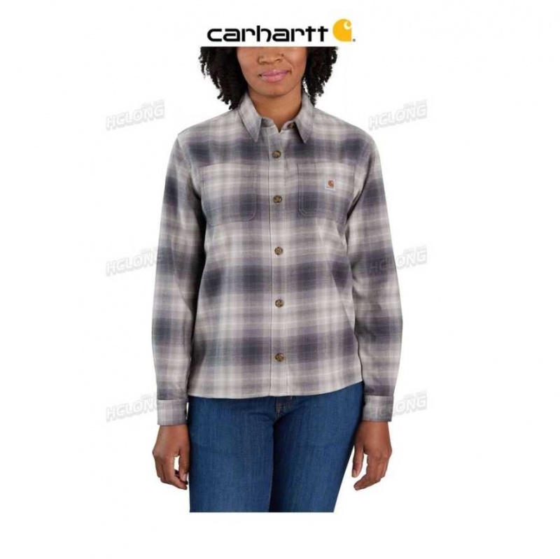 Asphalt Carhartt Rugged Flex Loose Fit Midweight Flannel Long-Sleeve Plaid Shirt - Danmark KVC-1792633