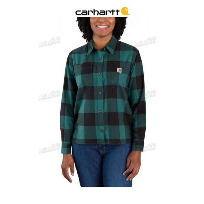 Vert Carhartt Rugged Flex Loose Fit Midweight Flannel Long-Sleeve Plaid Shirt - Danmark VIV-9677409