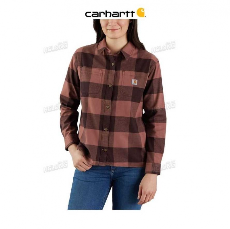 Blackberry Carhartt Rugged Flex Loose Fit Midweight Flannel Long-Sleeve Plaid Shirt - Danmark GKI-2164150