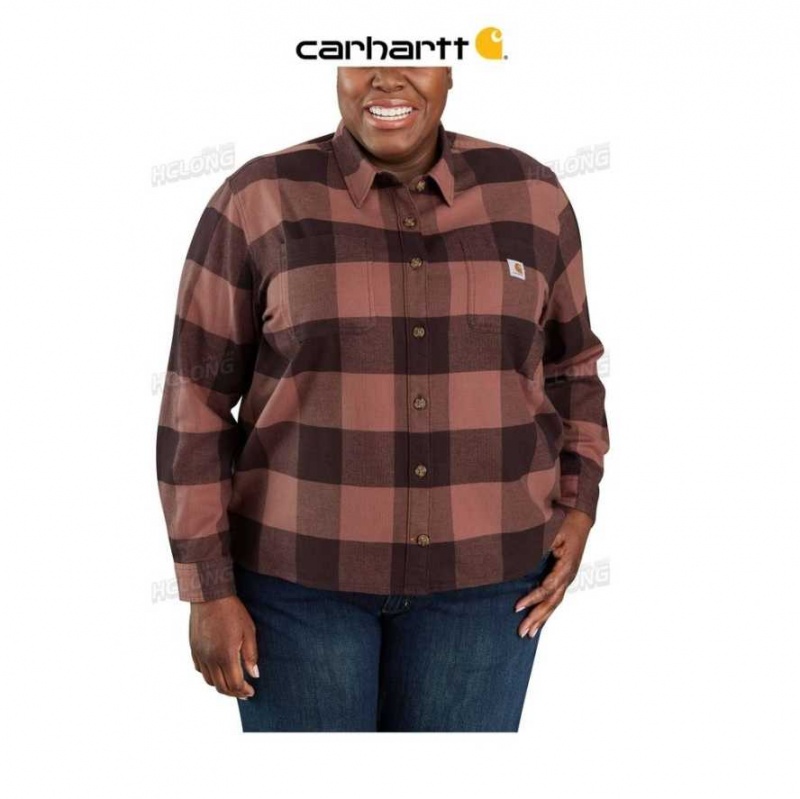 Blackberry Carhartt Rugged Flex Loose Fit Midweight Flannel Long-Sleeve Plaid Shirt - Danmark GKI-2164150