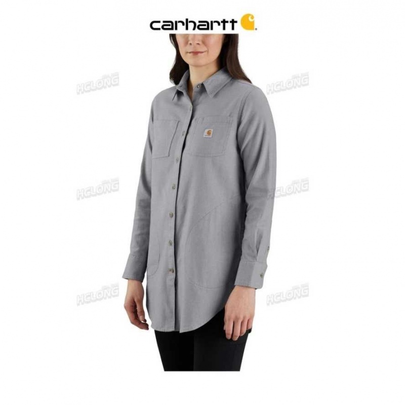 Asphalt Heather Carhartt Rugged Flex Relaxed Fit Midweight Flannel Long-Sleeve Plaid Tunic Asphalt - Danmark LGN-6682315