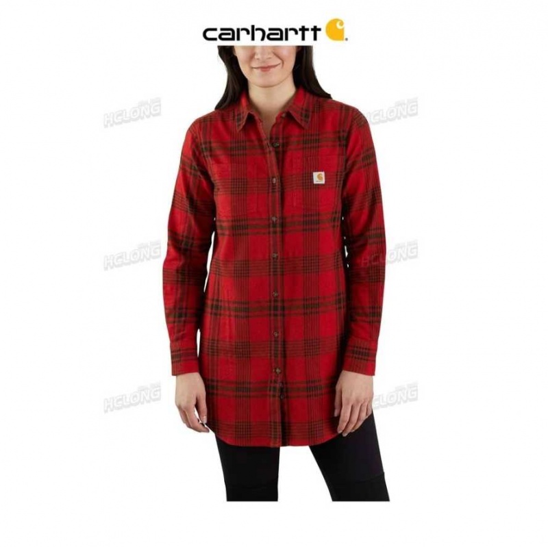 Chili Pepper Carhartt Rugged Flex Relaxed Fit Midweight Flannel Long-Sleeve Plaid Tunic Chili - Danmark GXT-9502678