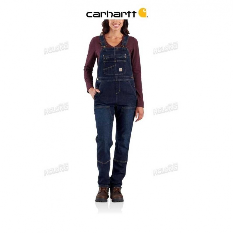 Midnight Sky Carhartt Relaxed Fit Rugged Flex Denim Double-Front Bib Overalls Midnight - Danmark UBM-5098951