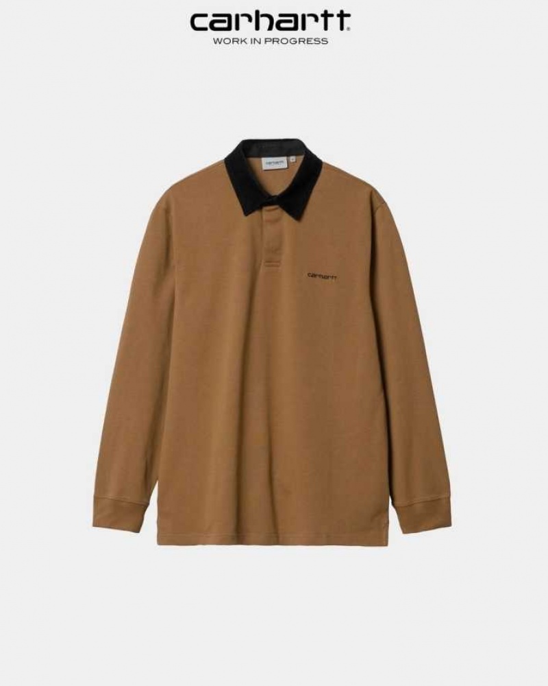 Marron Carhartt Wip Cord Rugby Polo - Danmark IJJ-3013882