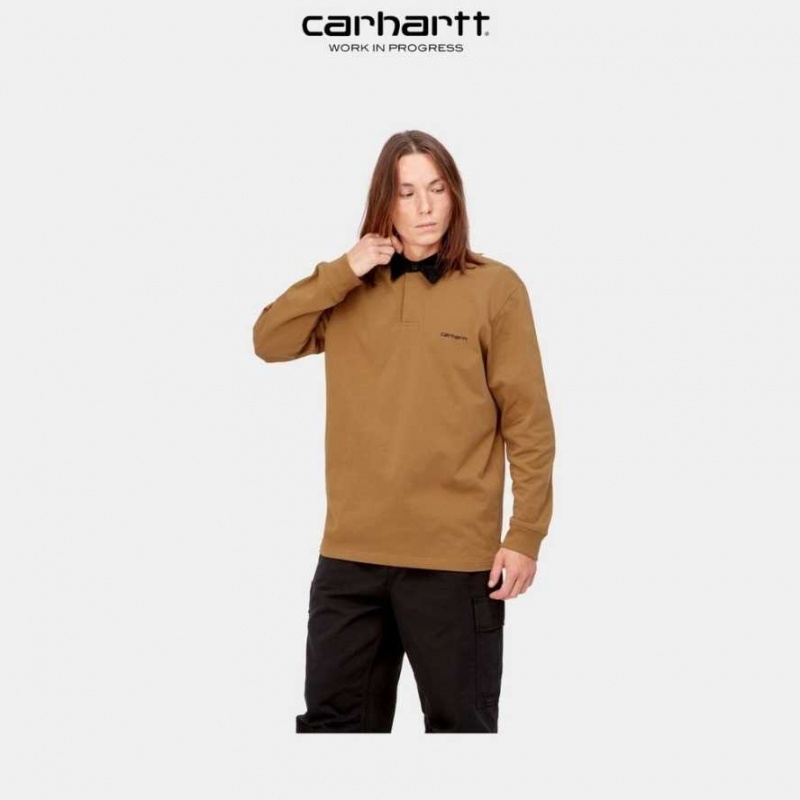 Marron Carhartt Wip Cord Rugby Polo - Danmark IJJ-3013882