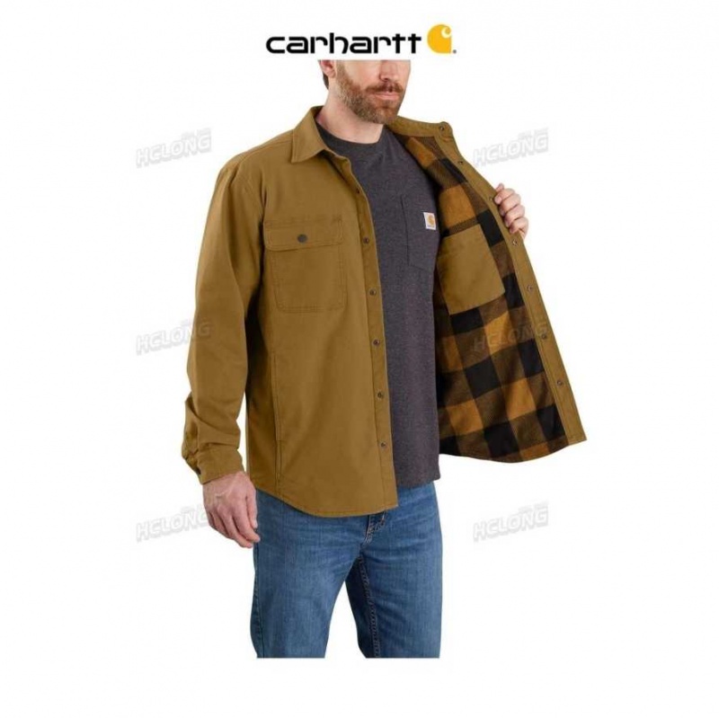 Marron Carhartt Rugged Flex Relaxed Fit Tela Fleece-Doublée Shirt Jac - Danmark XJU-2052101