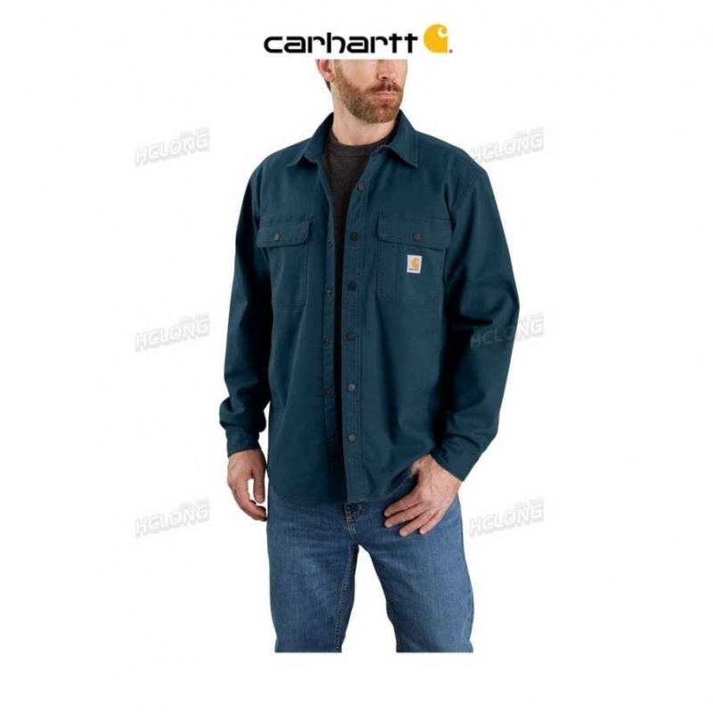 Bleu Carhartt Rugged Flex Relaxed Fit Tela Fleece-Doublée Shirt Jac - Danmark KQQ-4144734