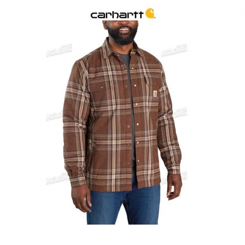 Burnt Sienna Carhartt Relaxed Fit Flannel Sherpa-Doublée Shirt Jac Burnt - Danmark QOQ-4402722