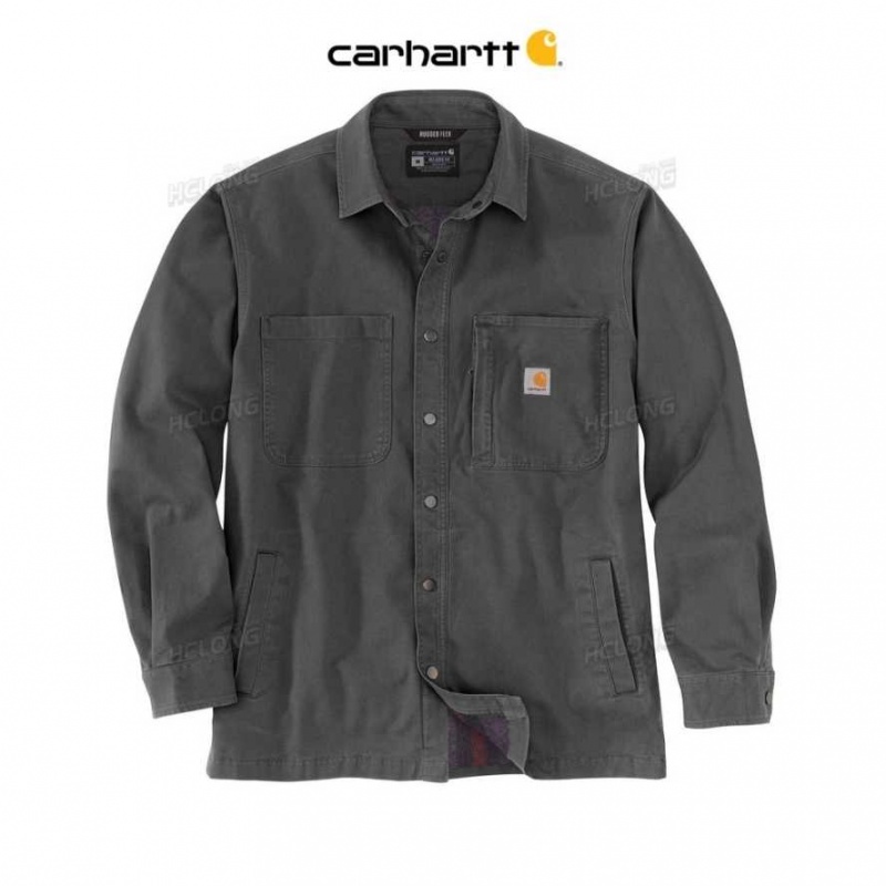 Shadow Carhartt Rugged Flex Relaxed Fit Tela Fleece-Doublée Snap-Front Shirt Jac - Danmark IIA-7357696