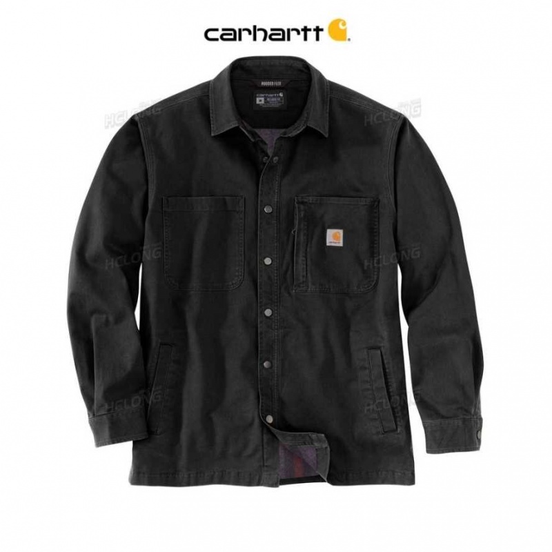 Noir Carhartt Rugged Flex Relaxed Fit Tela Fleece-Doublée Snap-Front Shirt Jac - Danmark JFR-9582697