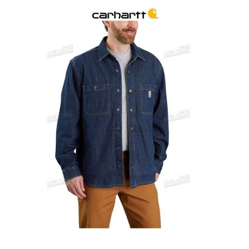 Glacier Carhartt Relaxed Fit Denim Fleece Doublée Snap-Front Shirt Jac - Danmark NZY-5973259